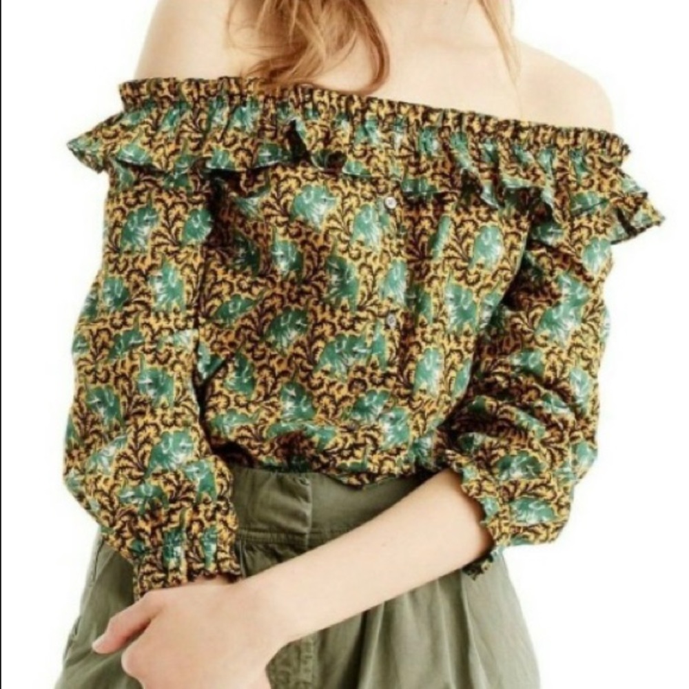 J. Crew Off-Shoulder Top in Ratti Elephant Print